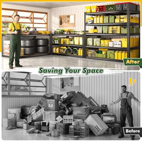 2800 LBS Garage Shelving Heavy Duty 72.2" H Garage Storage Shelves, 5 Tier Adjustable Metal Shelving Unit, Storage Shelves for Workshop, Basement, Warehouse, Shed, Kitchen, 48.1" W x 24.1" D, Black