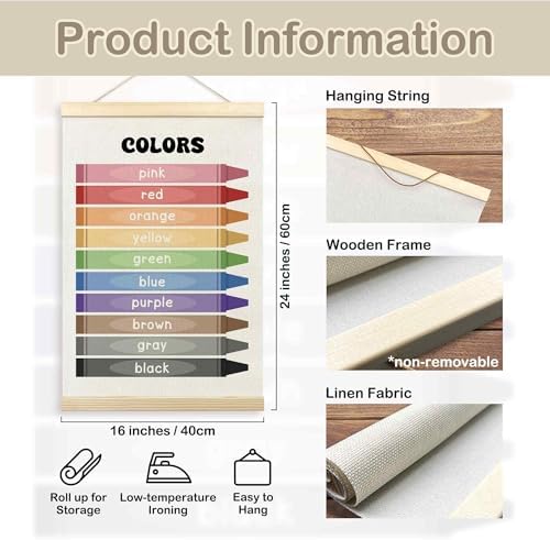 TLESKE 1-100 Numbers Hundreds Colors Chart Poster Hanger Frame for Toddler Kid Classroom Set of 2, Homeschool Hanging Wall Art Decor for Nursery Playroom, Preschool Learning Educational Poster, 16x24