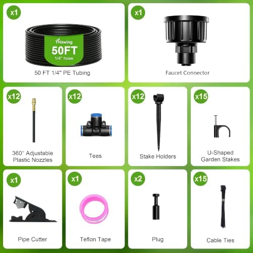 50 FT 360° Adjustable Irrigation System for Garden with Stake Holders