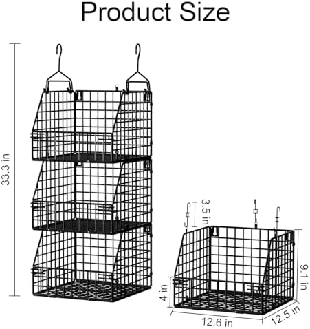PUPPYCUTE Larger & Deeper Hanging Storage Basket, Closet Organizers and Storage, Hanging Shelves Wire Baskets for Clothing Sweaters Purse Handbags Shoes Black 3 Tier