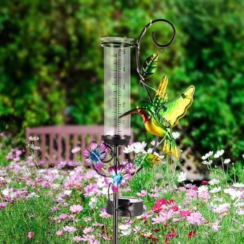Hummingbird Rain Gauge with 5 Inch Glass Tube, Solar Rain Gauge