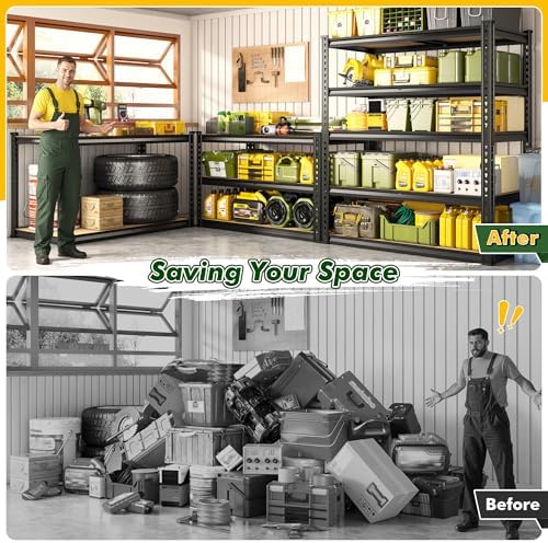 Garage Shelves, 72.1" H Garage Storage Shelves, 5 Tier Adjustable Shelving Units for Storage, Basement, Warehouse, Pantry, Kitchen, 35.5" W x 15.7" D x 72.1" H, Black, 2 Pack