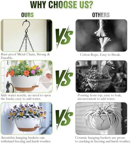 12 Inch Large Self Watering Hanging Planters 2 Pack with Saucers