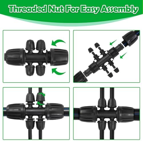 1/2 Inch To 1/4 Drip Irrigation Fittings - 8 Pack Drip Line Irrigation 1/2'' to 1/4'' Barbed Tee Adapter Anti-Drop Lock Nut Barbed Reducer 6 Way Connectors for Drip Irrigation System