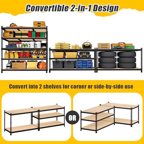 48" W x 18" D x 72" H Garage Shelving Heavy Duty - 5 Tier Metal Storage Shelves, Adjustable Shelving Unit, Utility Rack Shelf for Pantry, Warehouse, Closet, Office, Kitchen, Black