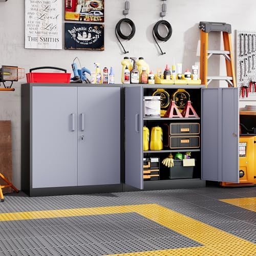 Letaya Metal Storage Cabinets with Lock Door and Shelves, Steel Garage Tool Cabinets for Home,Office, Warehouse,Lockers (36“-Black&Gray)