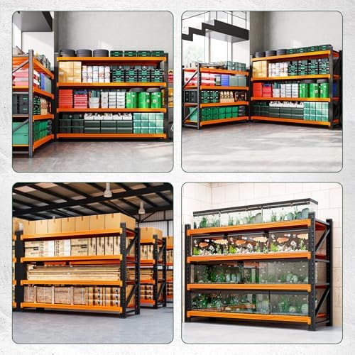 Letaya 4000LBS Heavy Duty Storage Shelves,60" W Metal Garage Shelving Units,4 Tier Large Tall Industrial Shelving,Adjustable Utility Rack Shelf for Warehouse,Basement (Orange, 60" W x 24" D x 70" H)