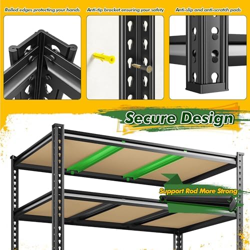 2800 LBS Garage Shelving 72.2" H Garage Storage Shelves, 5 Tier Adjustable Shelving Unit, Storage Shelves for Storage, Basement, Warehouse, Pantry, Kitchen, 48.1" W x 24.1" D x 72.2" H, Black, 2 Pack