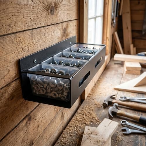 Wall-Mounted Metal Storage Rack 4-Pack - Garage and Workshop Organizer for Tools, Hardware, Cleaning Supplies - Black Texturized Powder-Coat