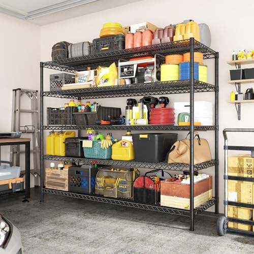 REIBII 3200LBS Storage Shelves 55.5" W Garage Shelving Heavy Duty 5 Tier Adjustable Wire Shelving Unit Metal Shelving for Garage Pantry Commercial Basement,55.5" W X 18''D X 71" H