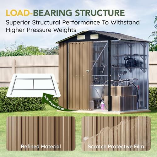Breezz Outdoor Steel Storage Shed with Floor Frame, 4 x 6 ft