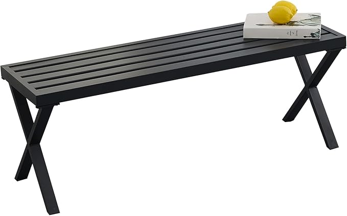 Black Outdoor Bench, 46" Outdoor Metal Backless Bench for Outdoor, Patio Garden Bench, All Weather Outdoor Bench with cors for Garden, Backyard, Porch, Black