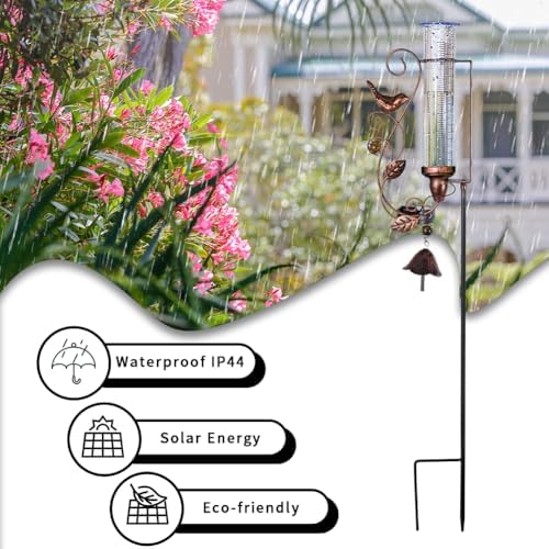 Solar Rain Gauge Outdoor, 7 Inch Tube Hummingbird Rain Gauges