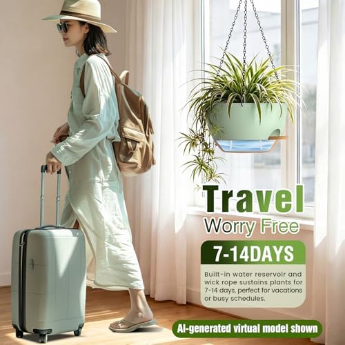 13 Inch Large Self Watering Hanging Planters 2 Pack with Saucers