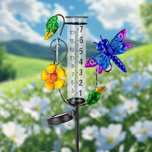 Solar Rain Gauge Outdoor, Dragonfly Rain Gauges for Yard