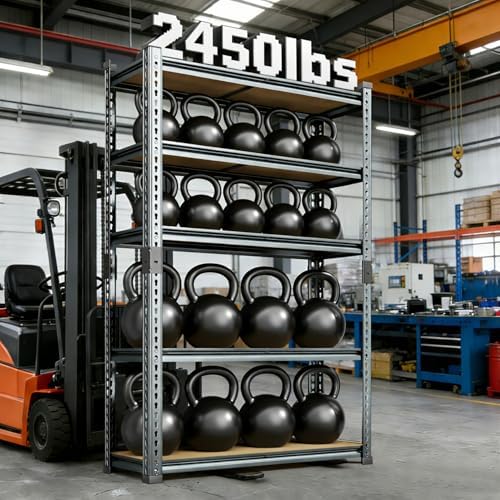 Garage Shelving Heavy Duty, 2450LBS Metal Storage Shelves 5 Tier, Adjustable Shelving Unit 30" W x 12" D x 62" H, Boltless Garage Storage Rack for Grage Basement, Pantry, Warehouse 1Pcs