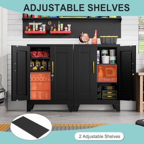 Small Metal Storage Cabinet, Lockable Tool Cabinet with Doors and 2 Shelves