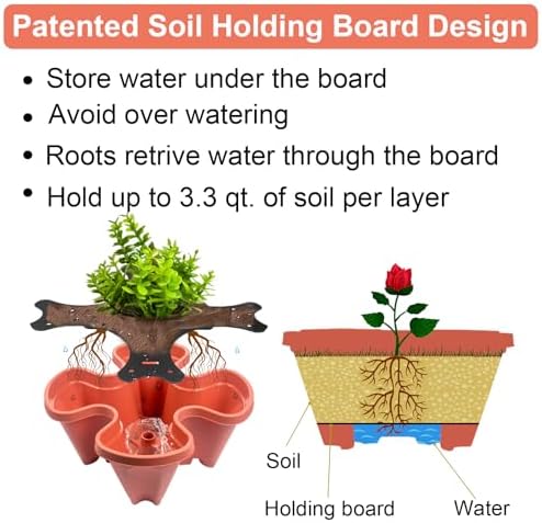 GameXcel Vertical Planter Tower - 6 Tier Stackable Garden Planters with Wheels and Garden Tool Set Plant Pots for Strawberry Herb Flower and Vegetable Indoor Outdoor Use Red