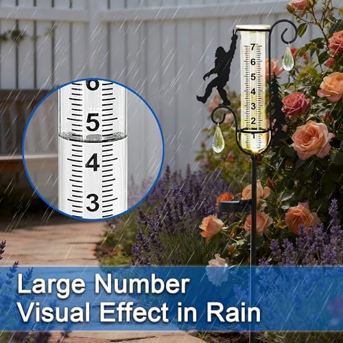 Rain Gauge Outdoor with Decorative Metal Black Sasquatch Solar Light Stake