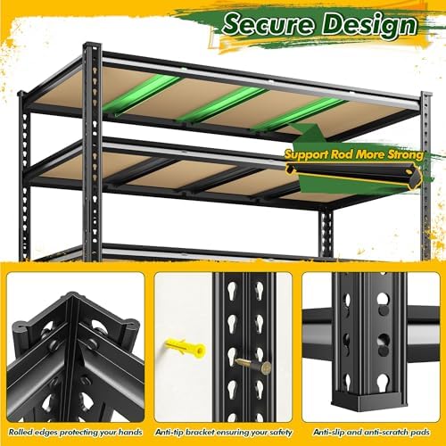 55.1" W Garage Shelves 2230LBS Storage Shelves, 5 Tier Adjustable Metal Shelving, Garage Shelving for Storage, Basement, Warehouse, Pantry, Kitchen, 55.1" W x 24.1" D x 72.1" H, Black, 2 Pack