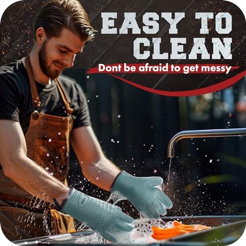 KITCHEN PERFECTION Silicone Smoker BBQ Gloves - Heat Resistant Oven Mitts