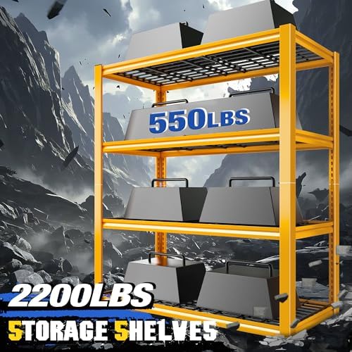 REIBII 40" W Yellow Garage Shelving with Double-Layer Frames for Hobbyists
