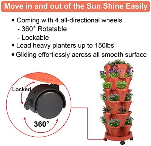 GameXcel Vertical Planter Tower - 6 Tier Stackable Garden Planters with Wheels and Tools Plant Pots for Strawberry Herb Flower and Vegetable Indoor Outdoor Use Red 2 Pack