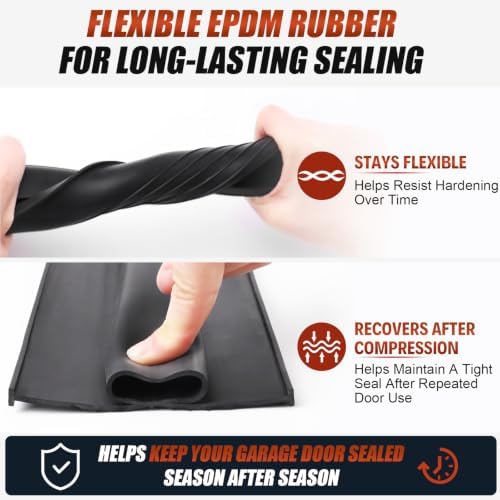 Garage Door Seals Bottom Rubber - 16.5Ft EPDM Weatherproof Weather Stripping for 5/16" T-End Garage Doors, Blocks Drafts/Rain/Rodents, Noise-Reducing & Energy Saving