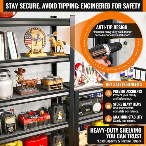 Garage Shelving, Heavy Duty Adjustable Boltless Metal Storage Shelves