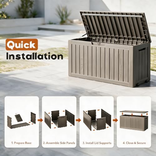 92 Gal Deck Box,Waterproof Resin Outdoor Storage Gas Lift,Lockable Grey