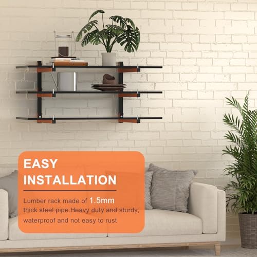 Riciakik Lumber Rack Wall Mount, Lumber Storage Rack, Heavy Duty Wood Storage Racks with 6-Level System, 720 lb Sturdy Garage Wood Organizer, Orange Lumber Metal Racks for Indoor and Outdoor (4 PACK)