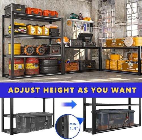 Raybee 40" W Garage Shelving, Storage Shelves 56.9" H, Metal Shelving Heavy Duty Load 1600LBS, Adjustable Metal Shelves for Storage Pantry Kitchen 40" W x 19.1" D x 56.9" H