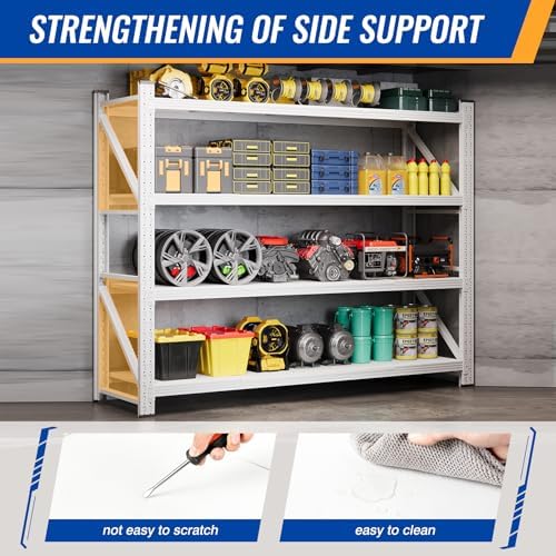 BYNSOE 78.8" W Storage Shelves 7000lbs Garage Metal Shelving Heavy Duty Garage Shelves Adjustable Storage Shelves for Industrial, Factory, (White, 78.8" W X 24" D X 78.8" H)