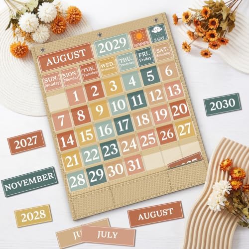 Boho Calendar Pocket Chart Set for Classroom, 118 Cards