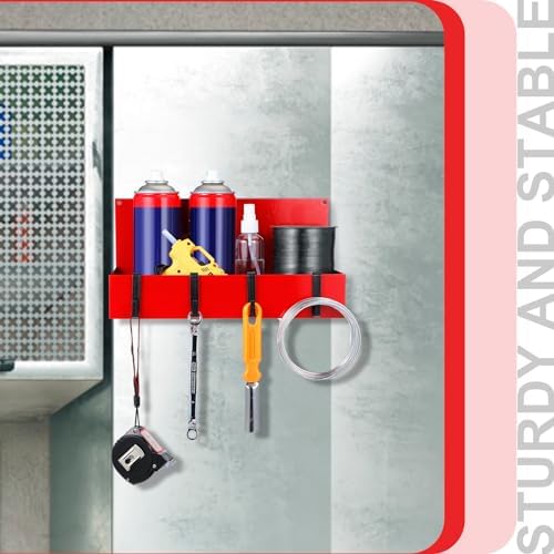 Lineshading 3 Pack Magnetic Garage Organizer with Hook, Fridge Shelf, Red