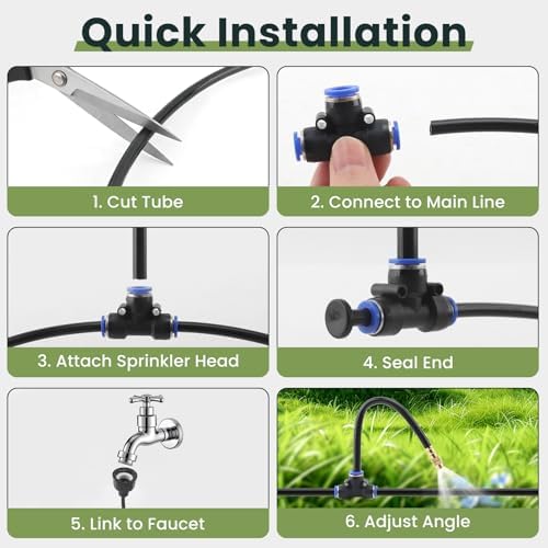 Automatic Drip Irrigation Kits - Garden Watering System with 360° Bendable Spray Adjustable Copper Atomizing Nozzles for Yard, Lawn, Raised Bed, Greenhouse, Potted Plants (24 Nozzles, 100FT Hose)
