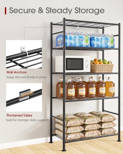 Sakugi 5-Tier Storage Shelves 33.1" x12.6" x73.5" Black with Wheels