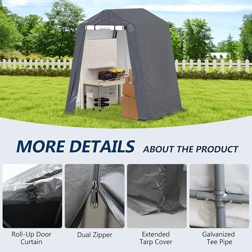 COVERONICS 6' x 7' Outdoor Portable Storage Shelter Shed, Grey