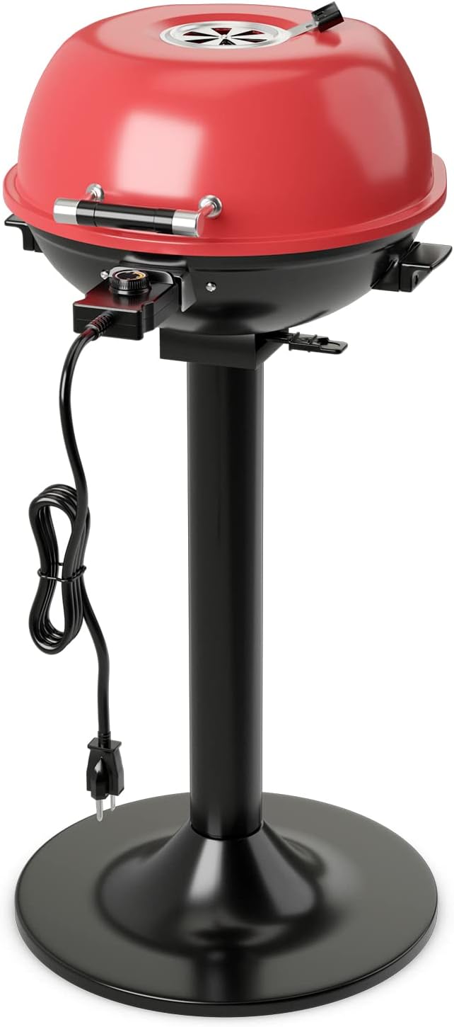 Giantex Electric BBQ Grill 1600W, Removable Non-Stick Grill Rack, Warming Rack, Oil Drip Tray, Adjustable Temperature, Portable Outdoor Electric Grill for Camping Picnic Tailgating, Red & Black