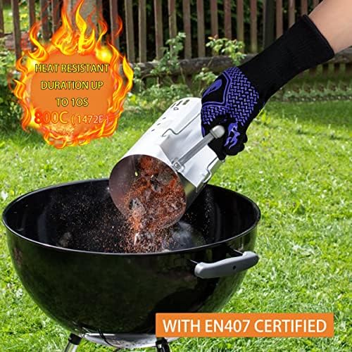 BBQ Gloves 1472F Heat Resistant Non-Slip Silicone 2 Pairs (Blue)
