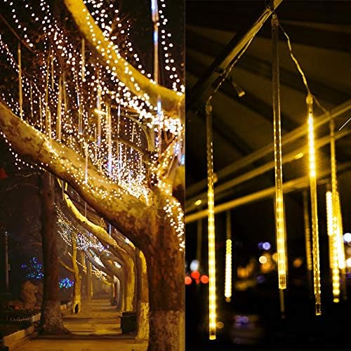 Christmas Lights Outdoor Icicle Lights Snowfall Meteor Shower Rain Light Christmas LED Decoration Falling Drop String Light 8 Tubes 288 LEDs (Warm White, 30cm), 1 Pack