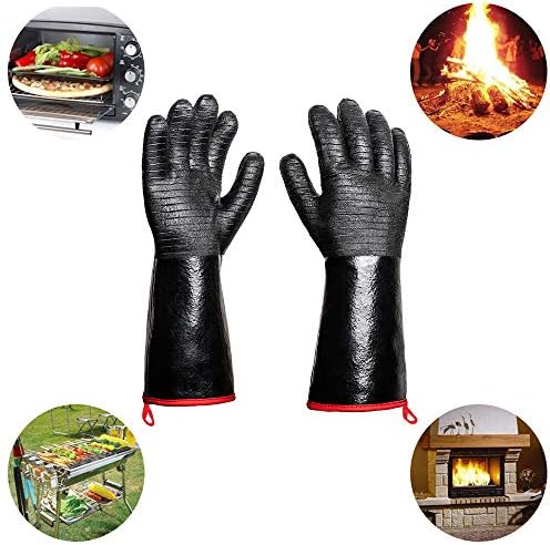 932°F Extreme Heat Resistant Gloves for Grill BBQ,Aillary Waterproof Long Sleeve Pit Grill Gloves for Fryer, Baking, Oven,Smoker,Fireproof, Oil Resistant Neoprene Coating(14-Inch )