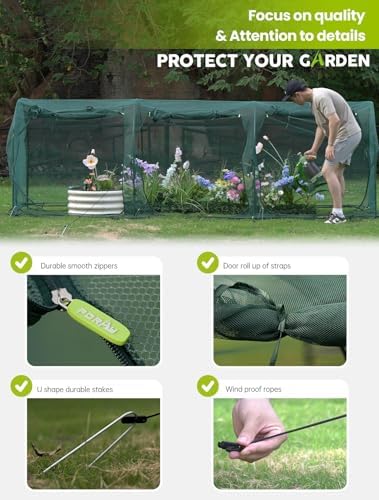 Poray Large 12.3X4FT Tunnel Plant Netting Cover,4.1FT Tall Crop Cage Tomato Netting for Vegetables&Fruits,Durable Gardening Net for Plant and Animals