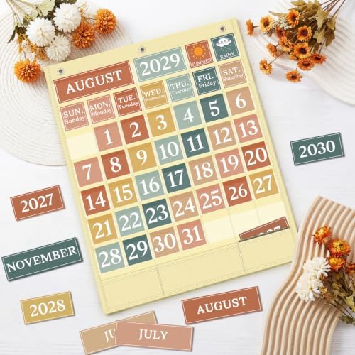 Boho Calendar Pocket Chart Set for Classroom, 118 Cards