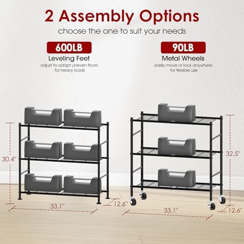 Sakugi 3-Tier Storage Shelves 33.1" x12.6" x32.5" Black with Wheels