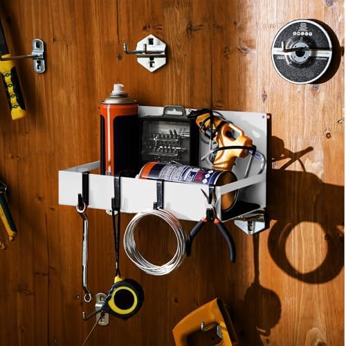Lineshading 3 Pack Magnetic Garage Organizer with Hook, Fridge Shelf, White
