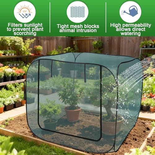 1 Pack 47 x 47 x 43in Pop-Up Garden Mesh Plant Cover with Zipper and Stakes