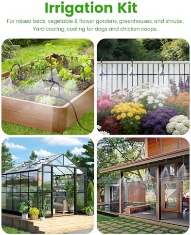 120FT Drip Irrigation System for Garden with 18 Nozzles –360° Adjustable Misting Nozzles, Quick-Connect Design, Ideal for Raised Beds, Lawns, Greenhouses & Outdoor Cooling