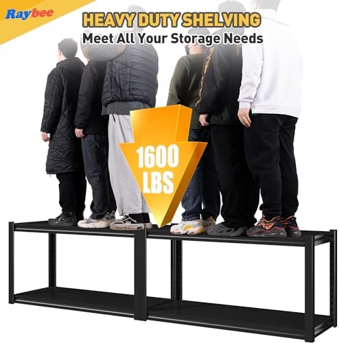 Raybee 40" W Garage Shelving Heavy Duty Storage Shelves 56.9" H Metal Shelving Heavy Duty Load 1600LBS Adjustable Metal Shelves for Storage for Pantry Kitchen 40" W x 19.1" D x 56.9" H 4 Pack