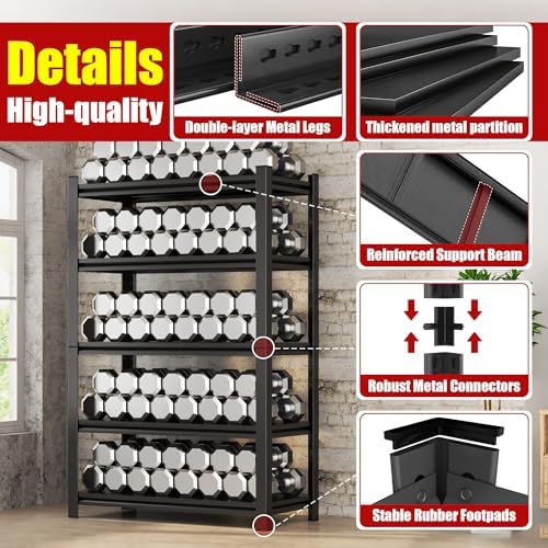 45" W x 16" D x 63" H Heavy Duty Storage Shelves, 4 Tier Adjustable Garage Shelving Unit, Metal Organizer Shelf Utility Rack for Warehouse Pantry Closet Kitchen, Black